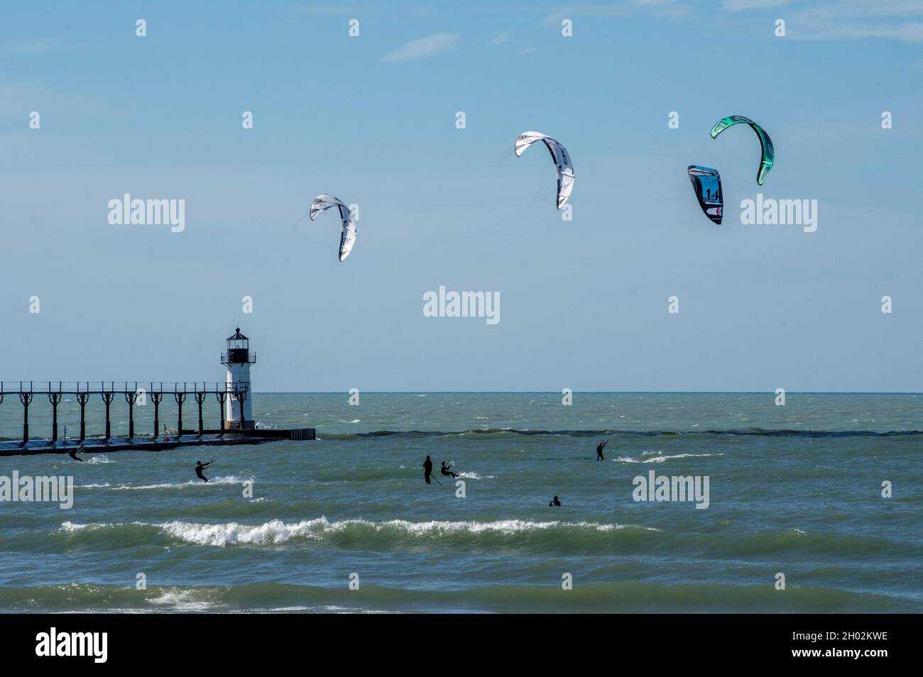 St Joseph MI USA, 26 settembre 2021; le persone possono praticare sport all'aperto presso la casa delle luci Foto Stock