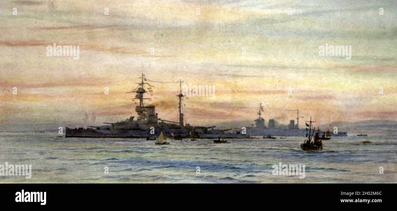 HMS Revenge e HMS Lion durante la prima guerra mondiale Foto Stock