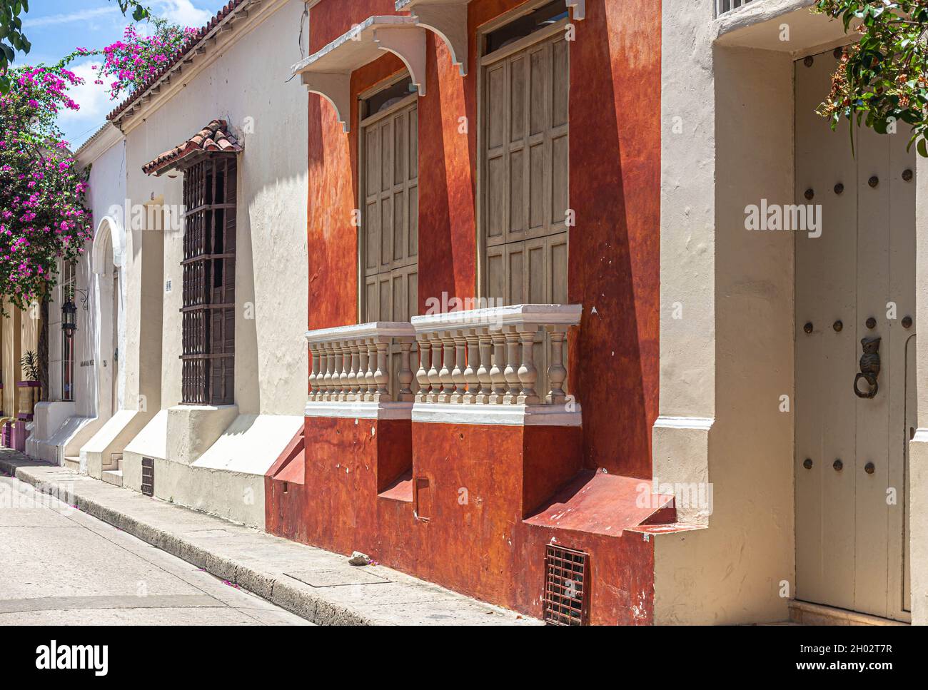 Fila di case coloniali, Cartagena de Indias, Colombia. Foto Stock