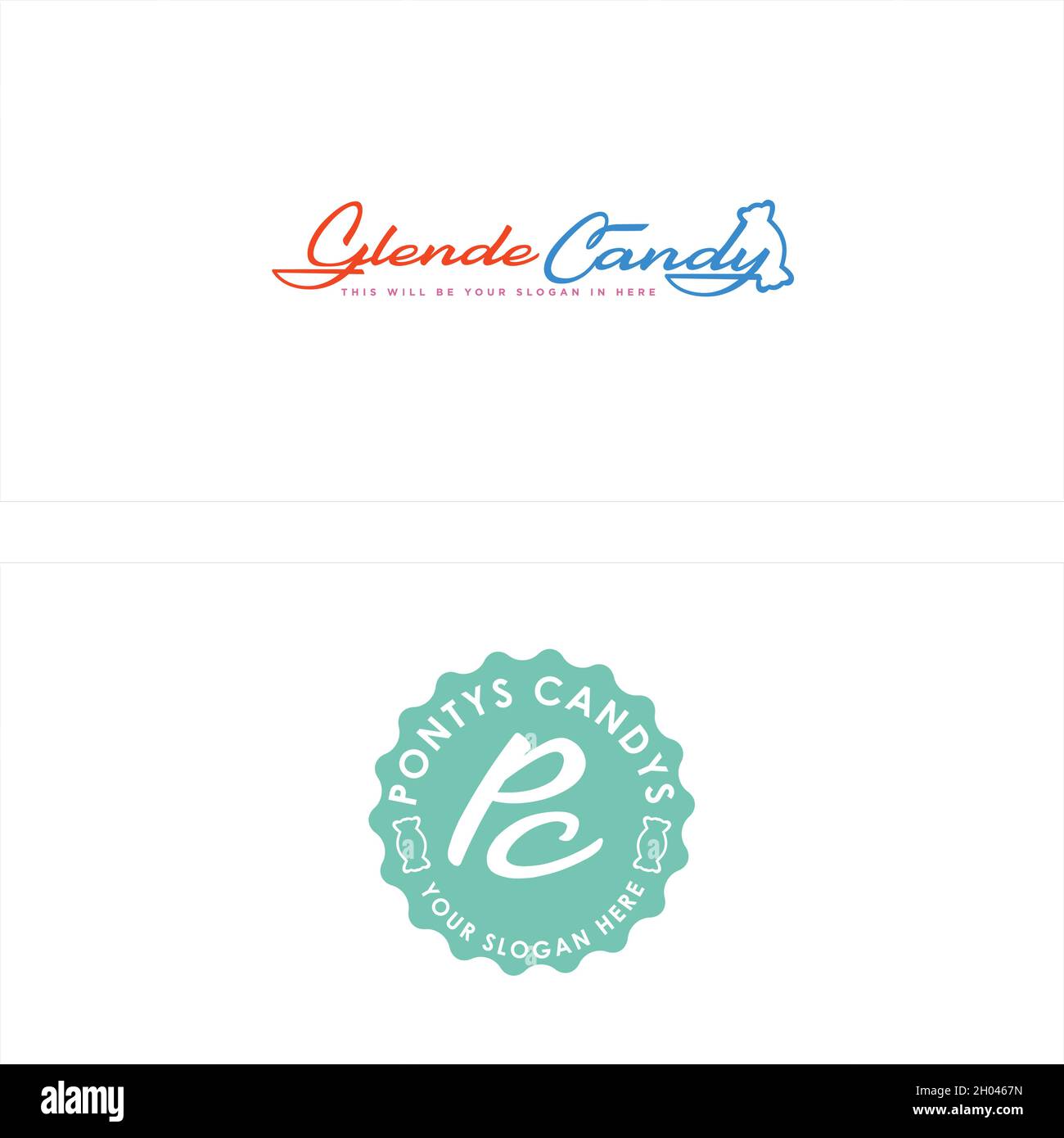 Design moderno con logo adesivo a caramelle in stile art flat line Illustrazione Vettoriale