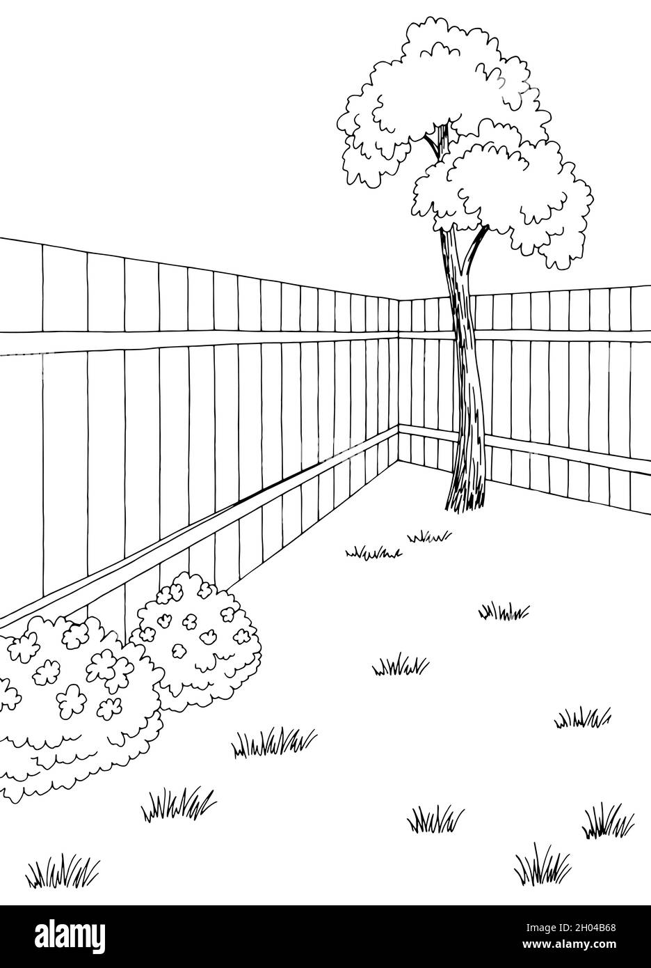Backyard giardino grafico bianco nero verticale disegno vettore Illustrazione Vettoriale