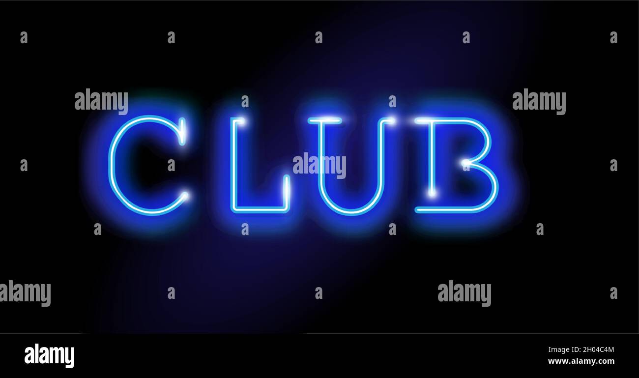 Cartello Club Neon Vector. Modello di design con insegna al neon blu Night Club, banner chiaro, pubblicità notturna brillante con LED blu scuro, iscrizione chiara. Vettore Illustrazione Vettoriale
