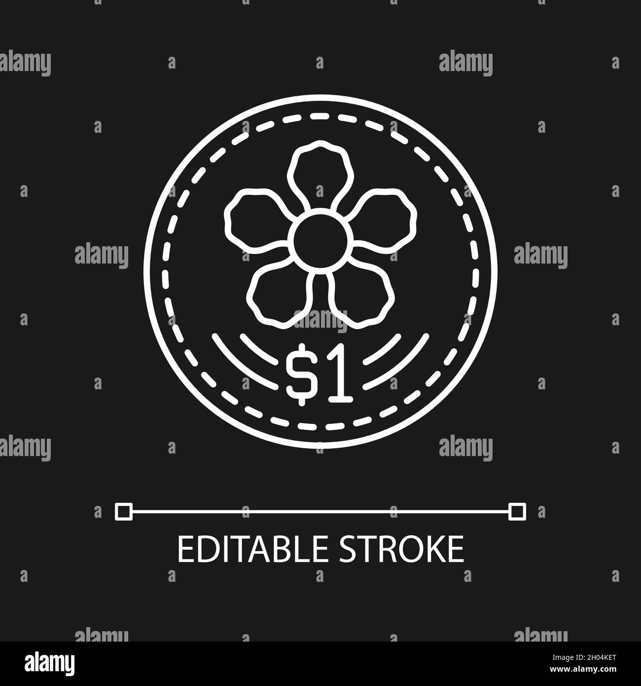 Coins disegno bianco icona lineare per tema scuro Illustrazione Vettoriale
