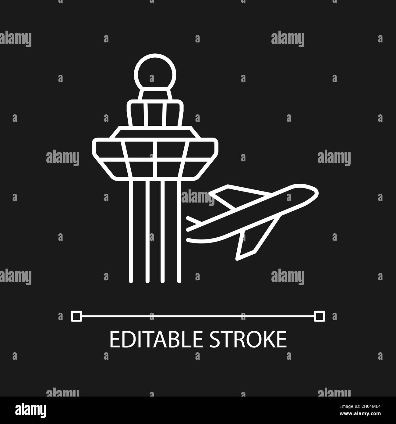 Torre di controllo aeroporto Changi icona lineare bianca per tema scuro Illustrazione Vettoriale