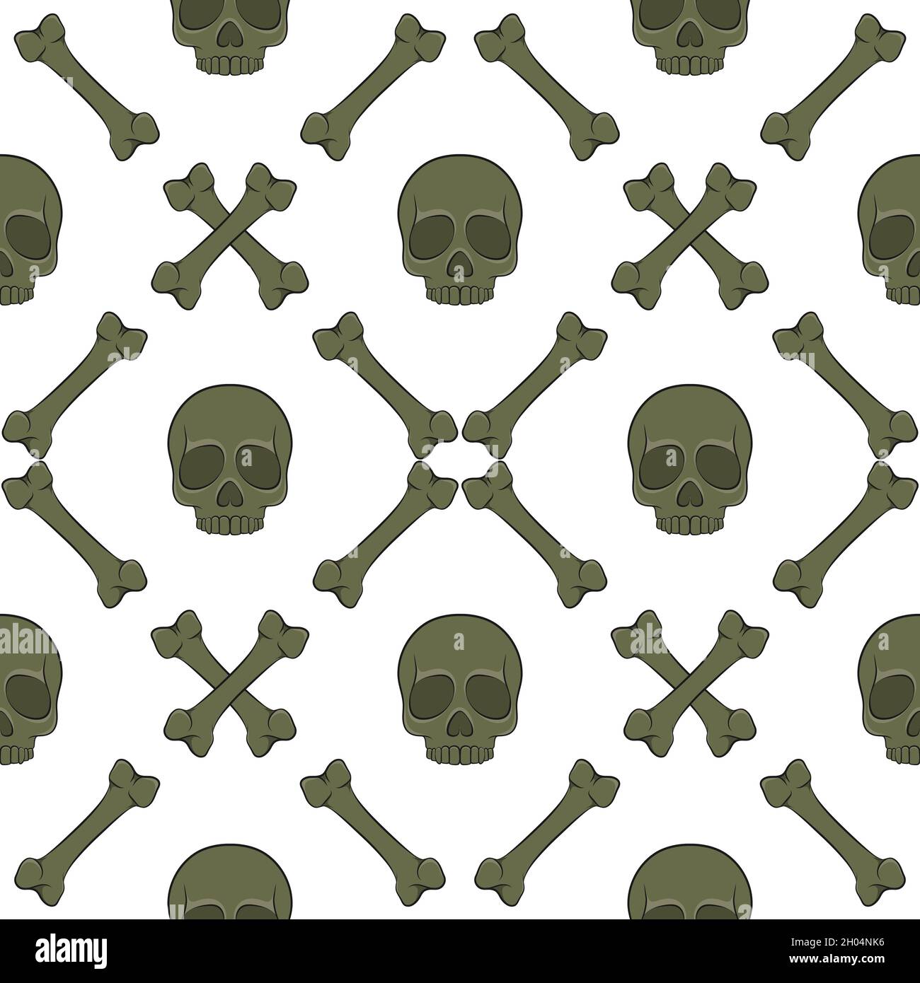 Set di pattern senza giunture con cranio e ossa. Sfondi vettoriali colorati su bianco. Illustrazione Vettoriale