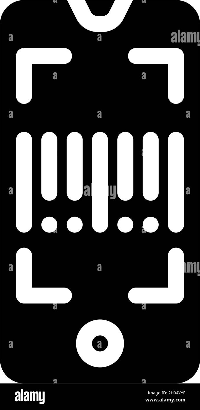immagine vettoriale dell'icona glifo dell'applicazione dello scanner di codici a barre Illustrazione Vettoriale