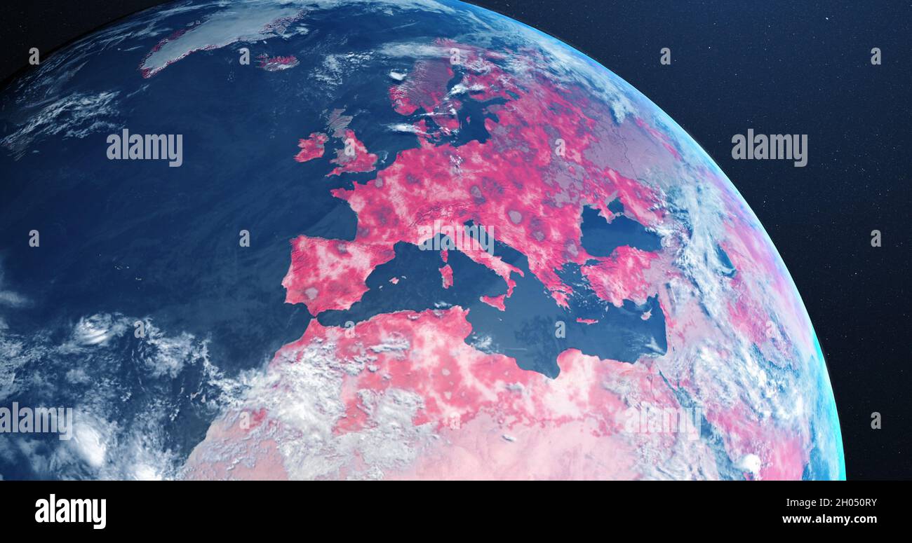 Immagine del pianeta terra che gira intorno e paesi che girano rosso  attraverso i cerchi in una da blu Foto stock - Alamy