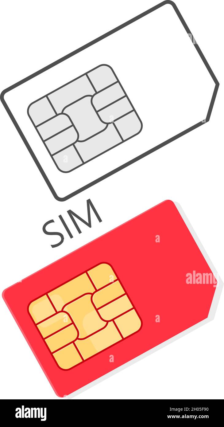 Scheda SIM piatta. Isolato su sfondo bianco. Set di schede SIM. Illustrazione Vettoriale