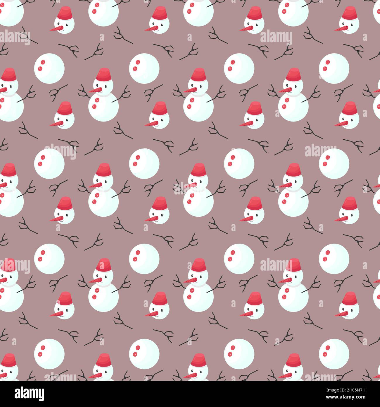 Motivo Snowman senza cuciture su sfondo marrone. Natale sfondo festivo. Illustrazione vettoriale piatta del nuovo anno Illustrazione Vettoriale