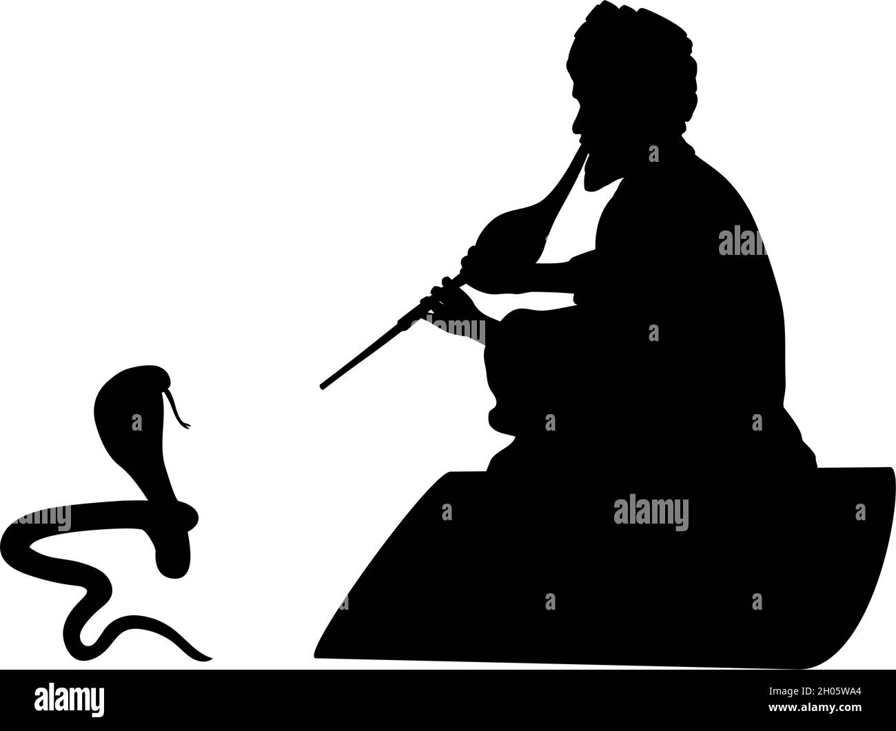 Silhouette incantatore indiano serpente. Buon Nag Panchami. Cultura e religione indiana. Icona del simbolo dell'illustrazione Illustrazione Vettoriale