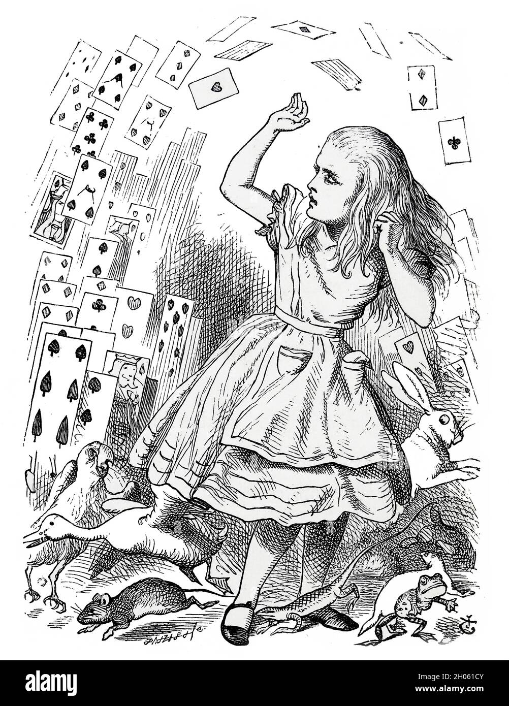 Vinatage Alice nel paese delle meraviglie illustrazione di John Tenniel dopo la storia di Lewis Carols attraverso il vetro che guarda Foto Stock