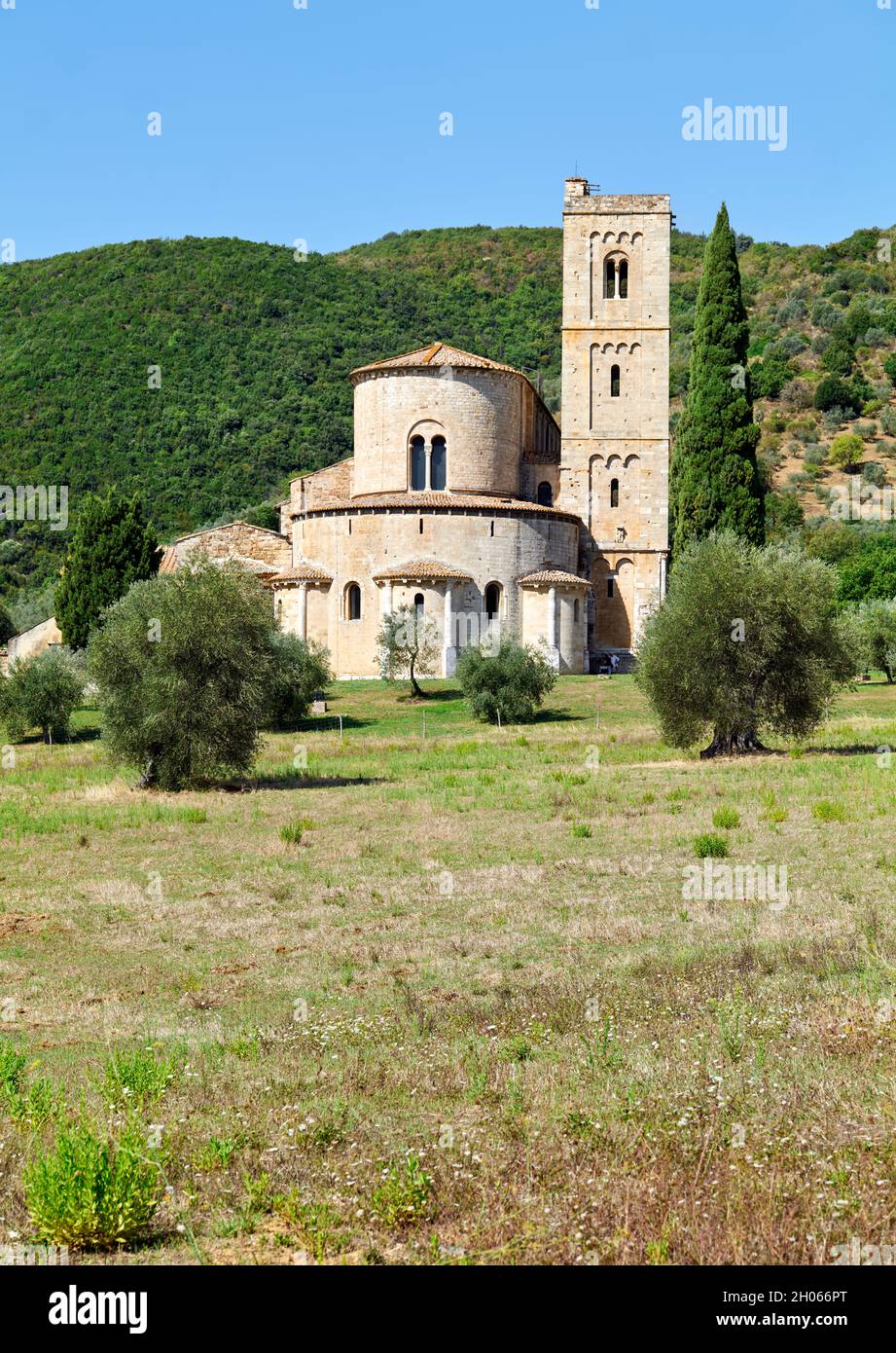 Abbazia di Sant'Antimo, monastero benedettino. Montalcino Val d'Orcia Toscana Foto Stock