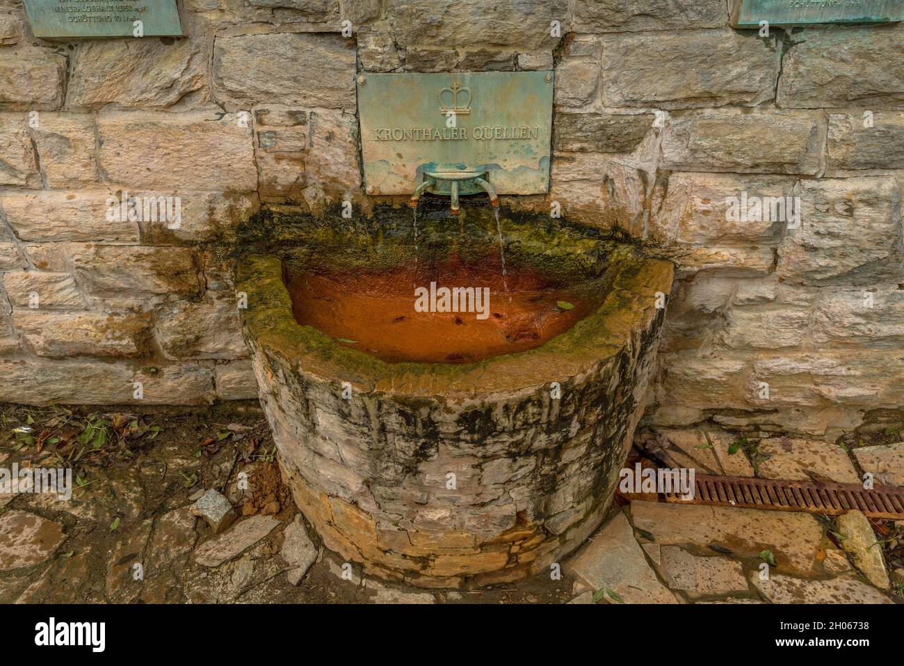 Una delle sorgenti minerali nel Quellenpark di Kronberg im Taunus, Germania Foto Stock