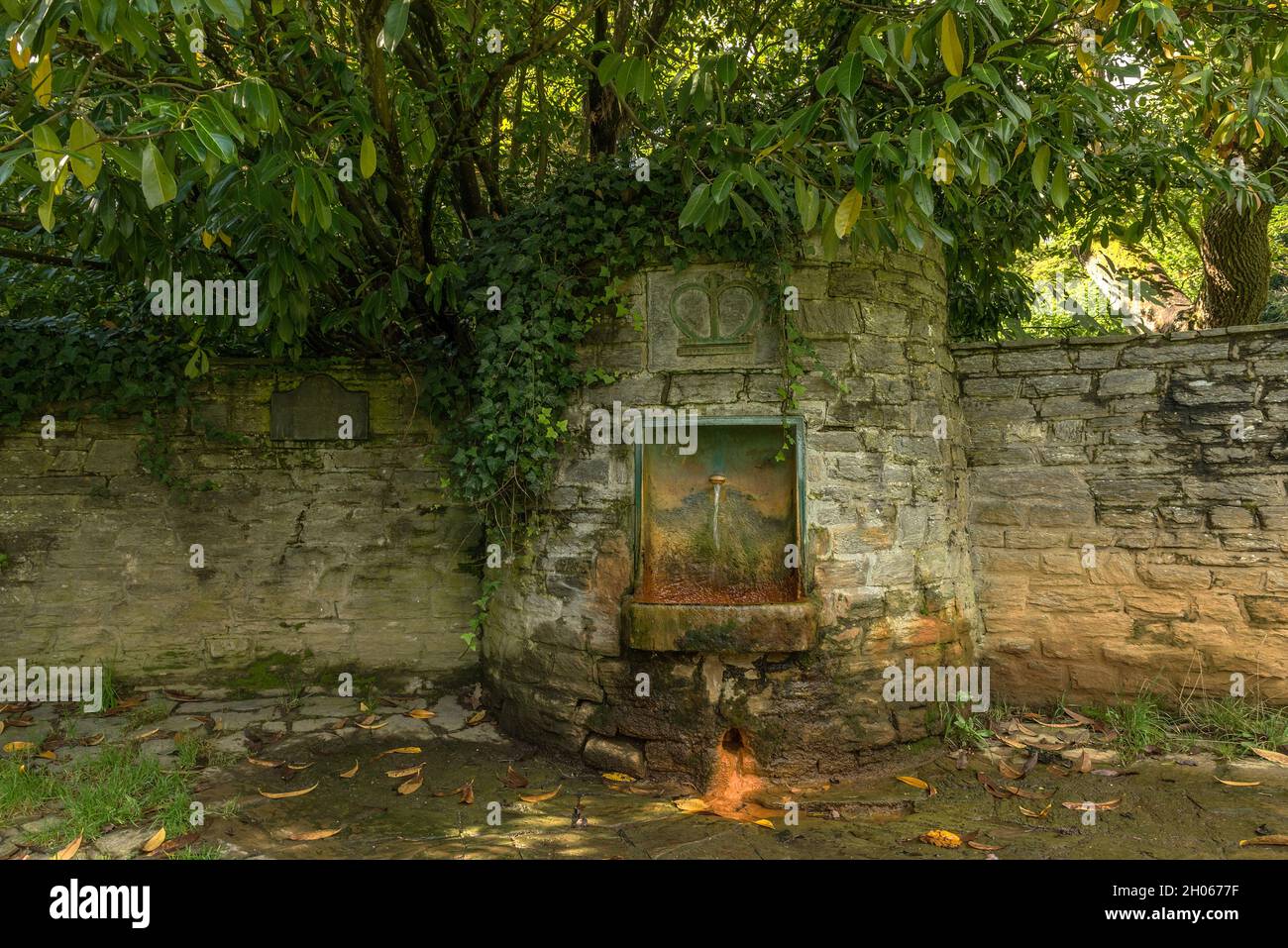 Una delle sorgenti minerali nel Quellenpark di Kronberg im Taunus, Germania Foto Stock