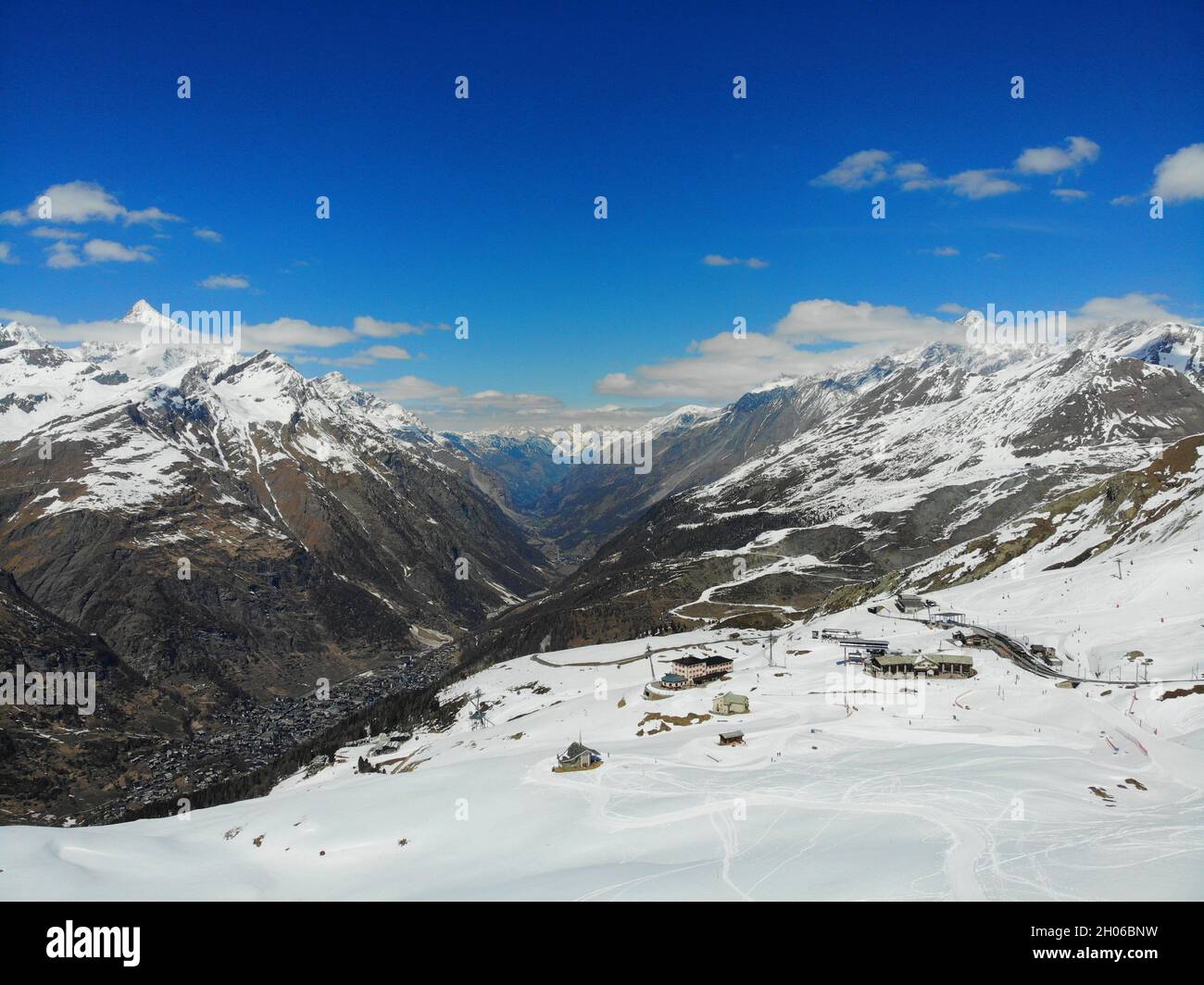 Blick von der Riffelalp auf Zermatt Foto Stock