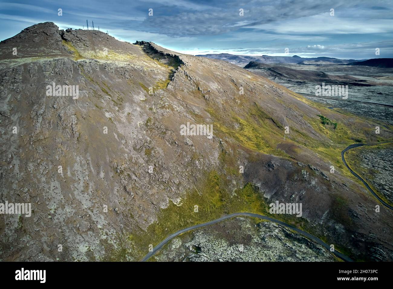 Paesaggio di luna ascetica con ceneri dal vulcano Fagradersfjall in Islanda Foto Stock