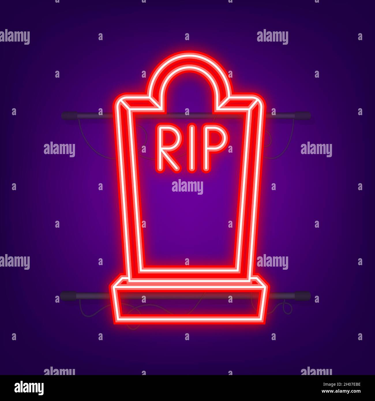 Icona grave design piatto. Vecchia lapide con crepe. Stile neon. Illustrazione vettoriale Illustrazione Vettoriale