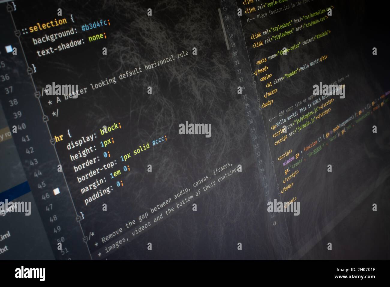 CSS Hello World codice sullo schermo Foto Stock