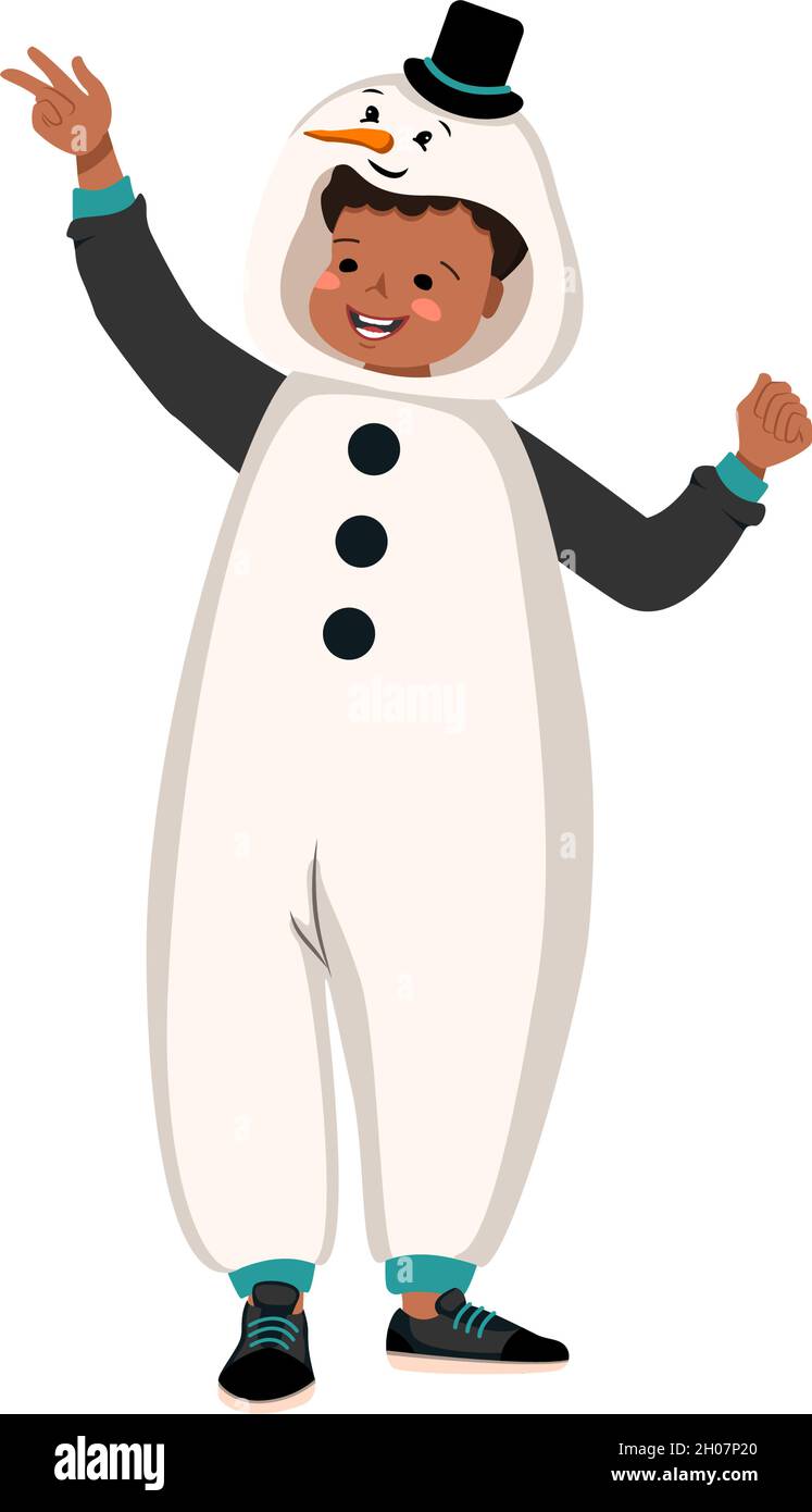 Ragazzo in costume da carnevale di pupazzo di neve. Abbigliamento festivo  per feste di pajama, teatro, Capodanno o Natale. Balli con il viso felice e  il sorriso Immagine e Vettoriale - Alamy