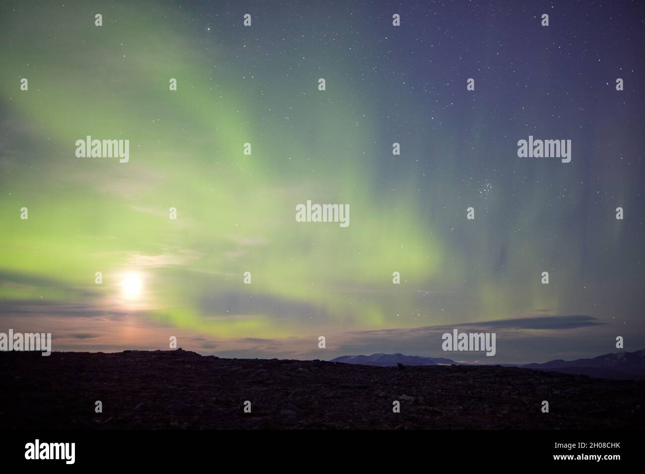 Aurora boreale da Slåttatjåkka ovest del Parco Nazionale di Abisko in Svezia, durante la notte in autunno Foto Stock