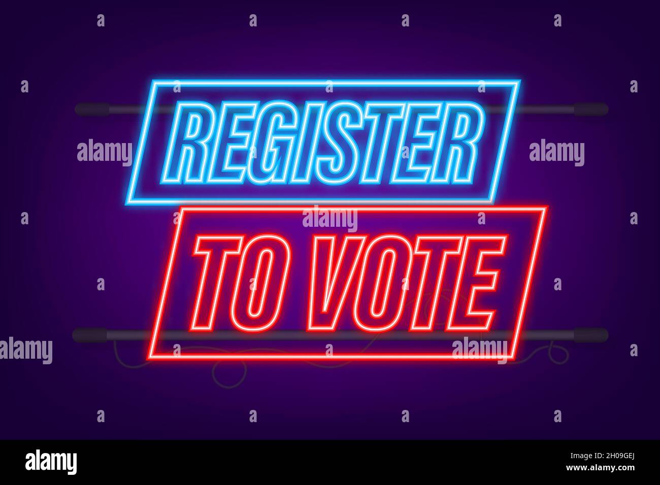 Registrati per votare scritto su etichetta blu. Icona neon. Cartello pubblicitario. Illustrazione dello stock vettoriale Illustrazione Vettoriale