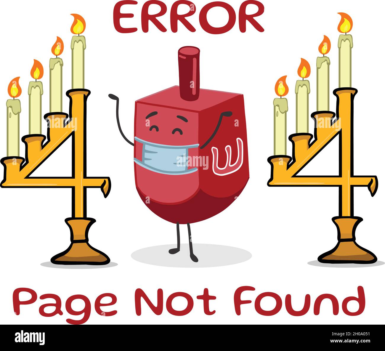 Messaggio di errore 404 a tema Hanukkah. Pagina Oops non trovata. Messaggio di errore pagina mancante in arrivo. Spinning il gioco di draghe carino personaggio. Illustrazione Vettoriale