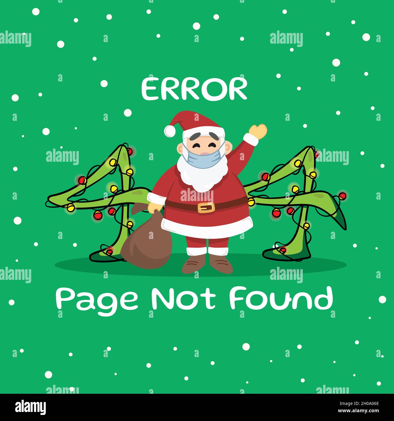 Messaggio di errore 404 a tema natalizio. Pagina Oops non trovata. Messaggio di errore pagina mancante in arrivo. Santa Clause Natale neve caduta sfondo modificabile Illustrazione Vettoriale