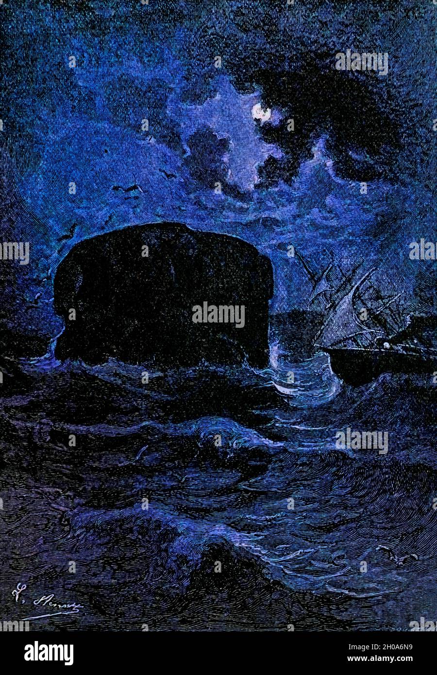 A vapore pieno dal libro ' Mistress Branican ' di Jules Verne, illustrato da Leon Benet. La storia inizia negli Stati Uniti, dove l'eroina, Mistress Branican, subisce una rottura mentale dopo la morte per annegamento del suo giovane figlio. Dopo il recupero, lei apprende che suo marito, capitano Branican, è stato segnalato perso in mare. Dopo aver acquistato una fortuna, è in grado di lanciare una spedizione per cercare suo marito, che è convinto è ancora vivo. Lei stessa guida la spedizione e Trail la porta nell'entroterra australiano. Mistress Branican (francese: Mistress Branican, Foto Stock