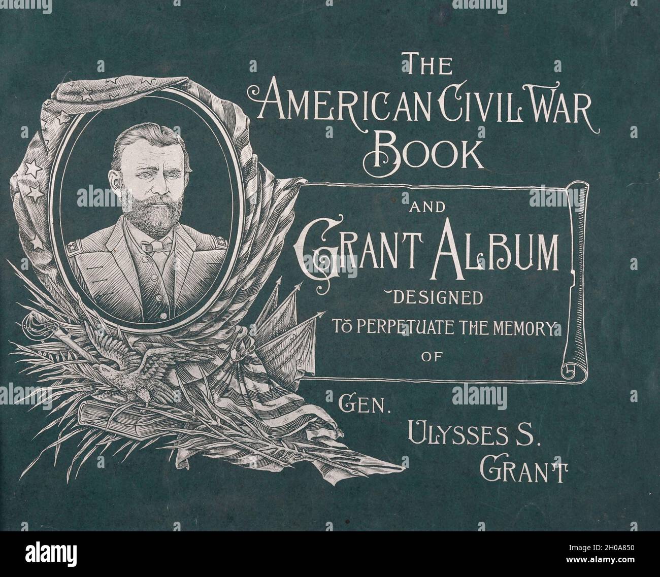 Back cover Binding from the American Civil War Book and Grant album : 'Art immortelles' : Un portafoglio di riproduzioni a mezzitoni da fotografie rare e costose progettate per perpetuare la memoria del generale Ulisse S. Grant, raffigurante scene e incidenti in relazione alla Guerra civile pubblicata a Boston e New York da W. H. Allen nel 1894 Foto Stock