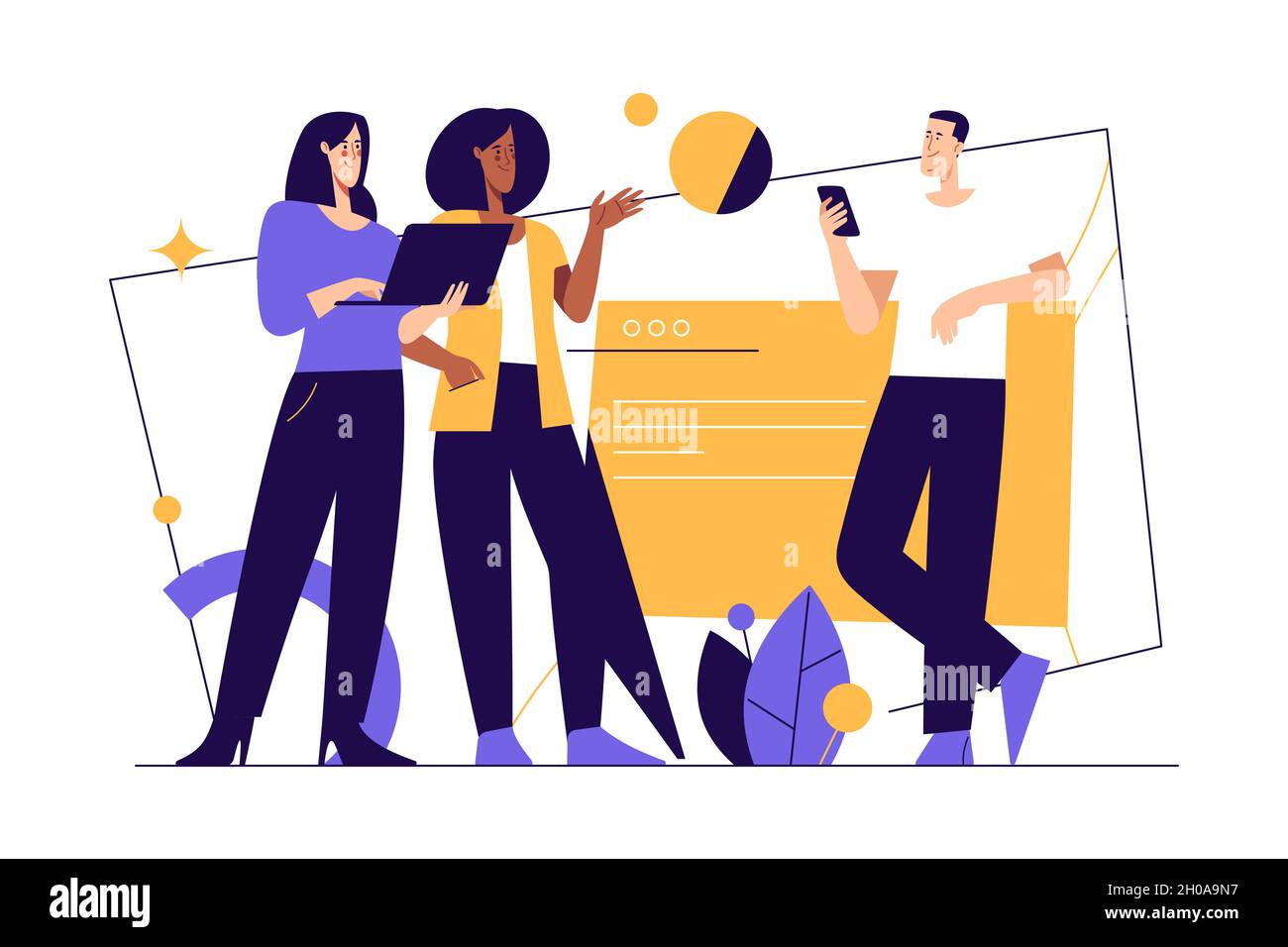 Illustrazione vettoriale sul tema della trasformazione del business digitale, delle tecnologie, della comunicazione. Tratto modificabile Illustrazione Vettoriale