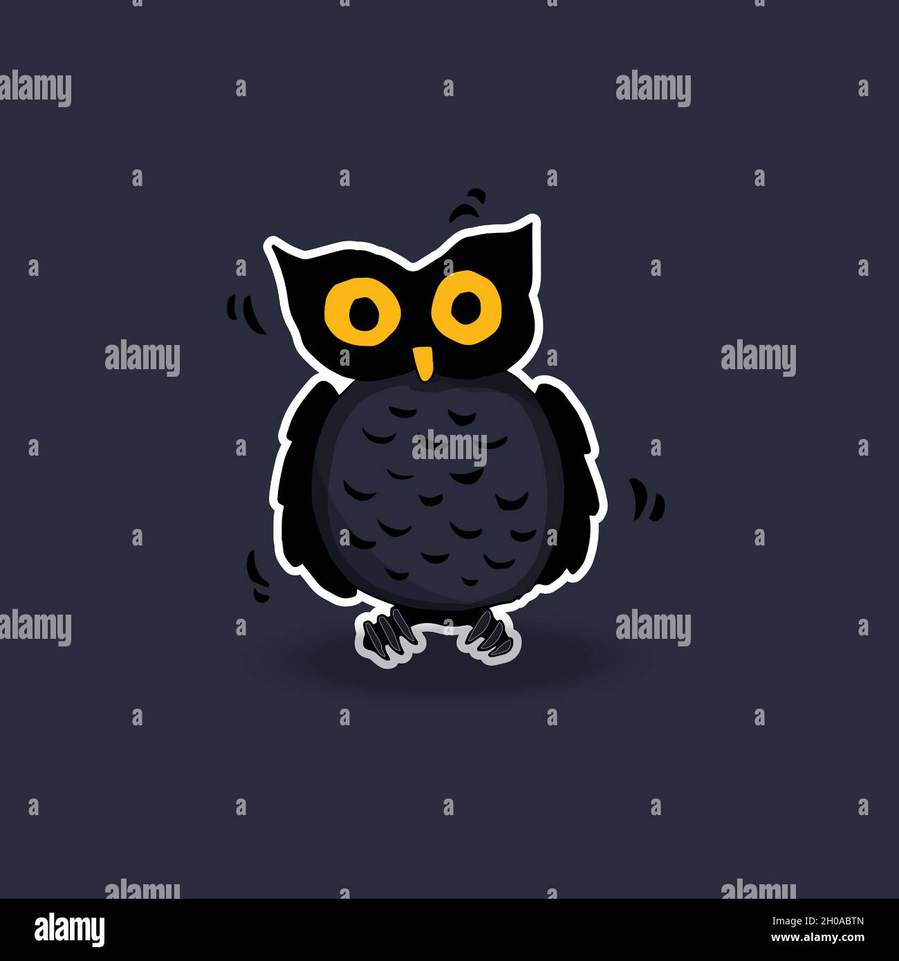 Adesivo del vettore disegnato a mano di horror halloween gufo volti. Vacanze autunnali. Elementi grafici creepy e spooky per le decorazioni di Halloween. Illustrazione Vettoriale