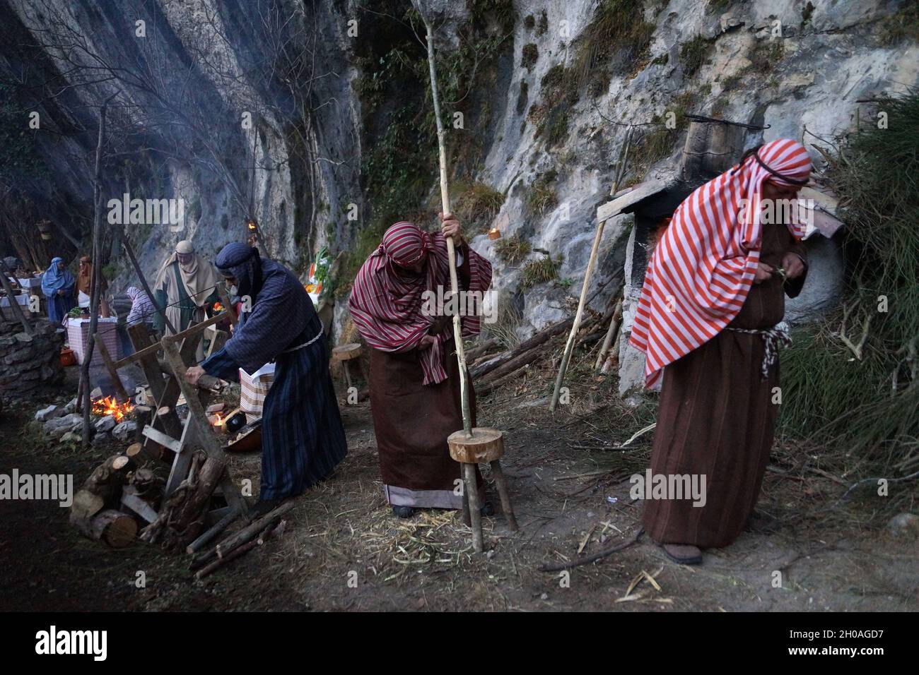 Presepe vivente, Artigianato Antico, Genga, Marche, Italia, Europa Foto Stock