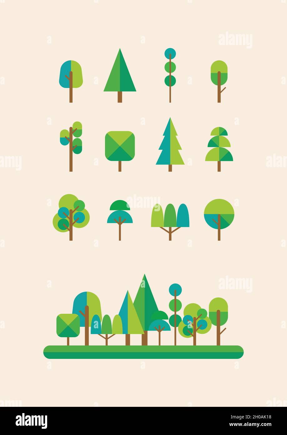 vista 2d della foresta di alberi. Illustrazione vettoriale Illustrazione Vettoriale