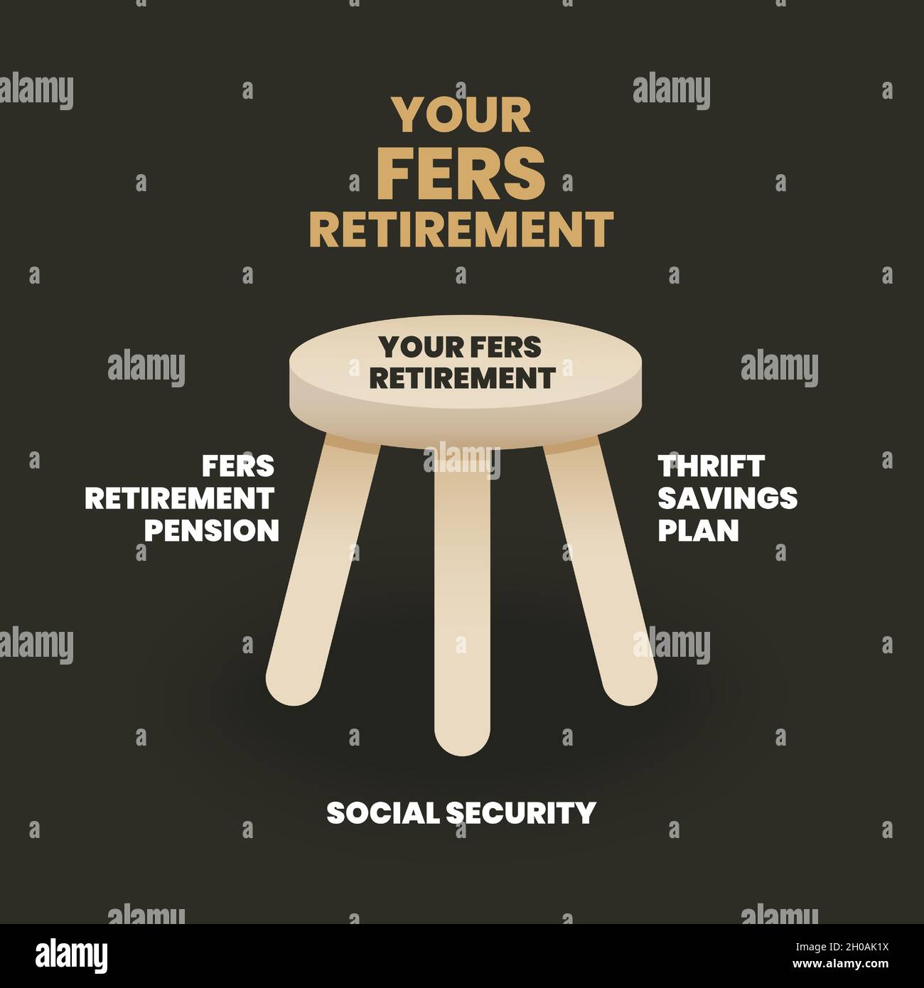Il sistema federale di pensionamento dei dipendenti (FERS) è un programma di servizio di invecchiamento finanziario per aiutare il pensionamento ad avere sicurezza sociale con risparmio di denaro Illustrazione Vettoriale