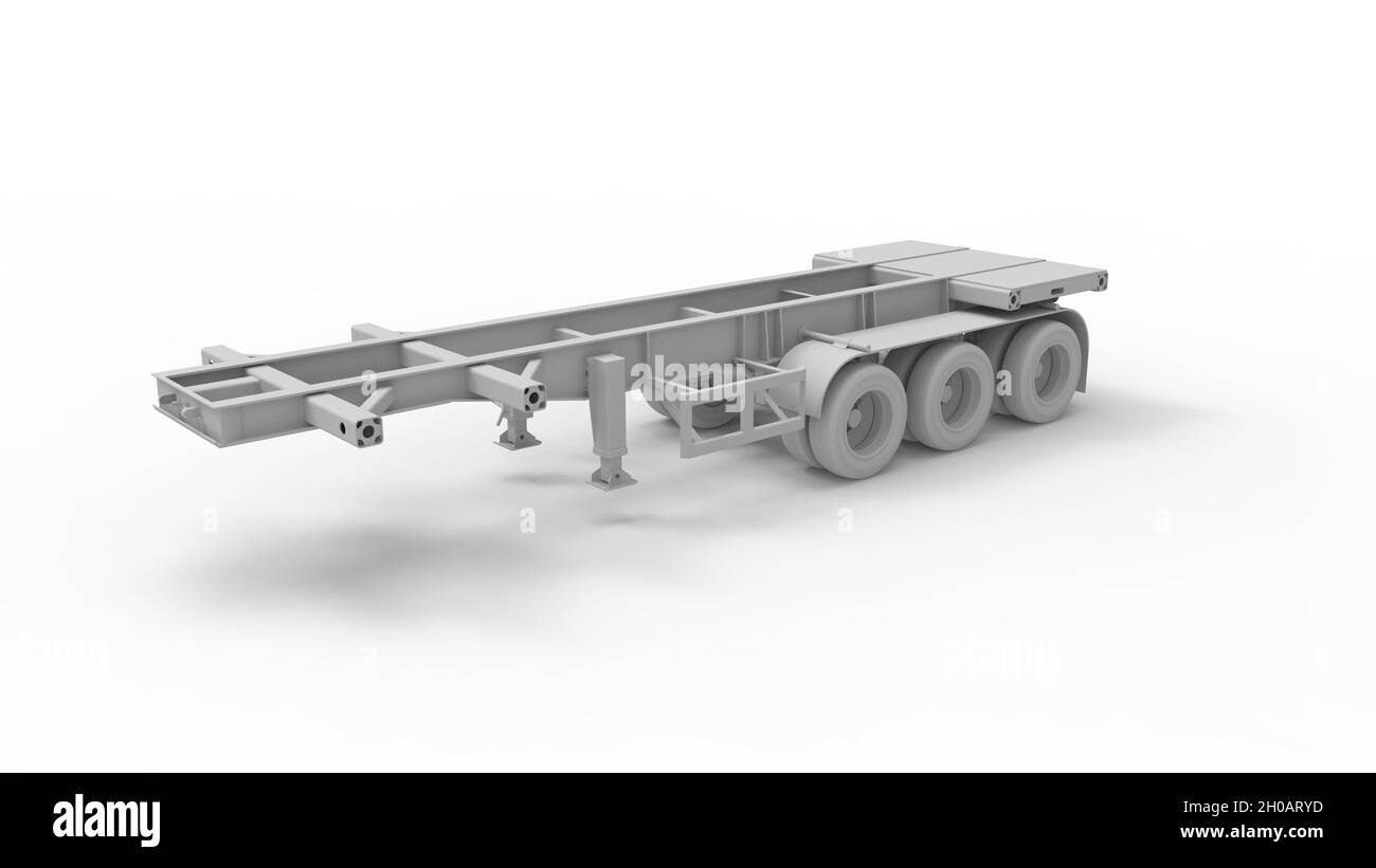 Rendering in 3D di un semirimorchio per camion isolato su sfondo bianco. Foto Stock