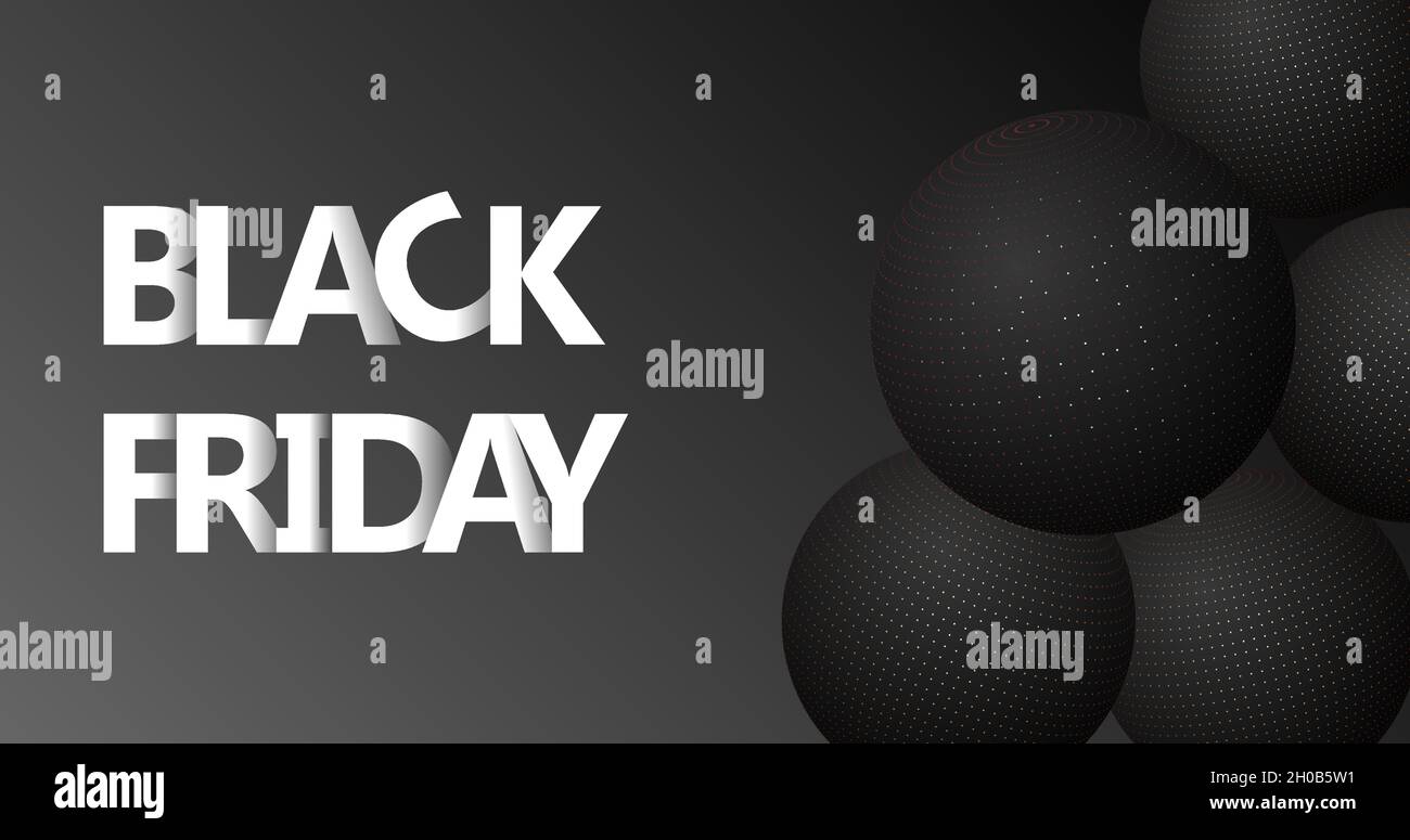 Realistico Black Friday orizzontale Vendita Banner Vector Design Illustrazione isolato su sfondo nero. Illustrazione Vettoriale