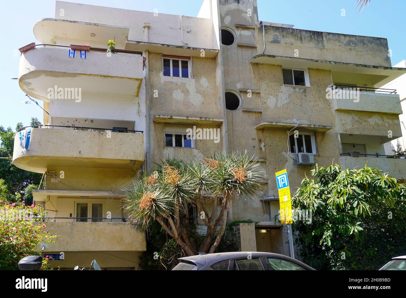 Bauhaus architettura a 16 Smolensky, Tel Aviv Città Bianca. La Città Bianca si riferisce ad una collezione di oltre 4,000 edifici costruiti nel Bauhaus o Inter Foto Stock