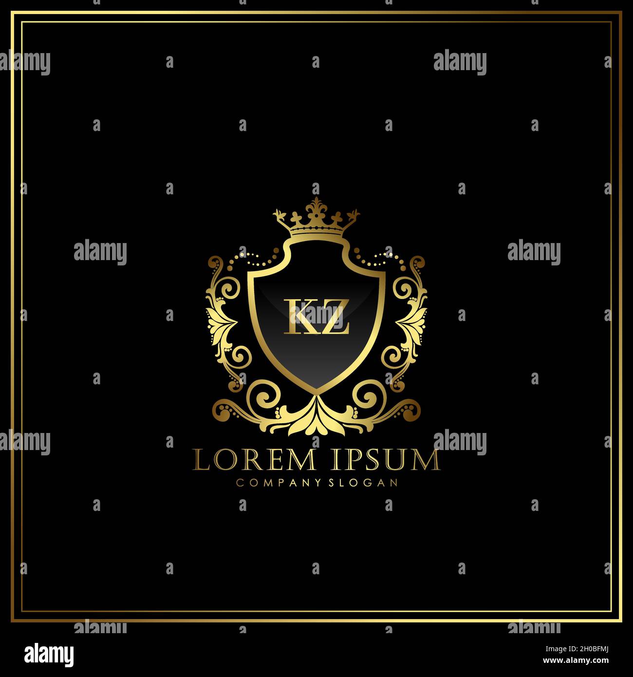 Modello di logo KZ Initial Letter Luxury in Vector per ristoranti, royalty, boutique, caffè, hotel, Araldica, Gioielli, Moda e altri vettori illustrat Illustrazione Vettoriale