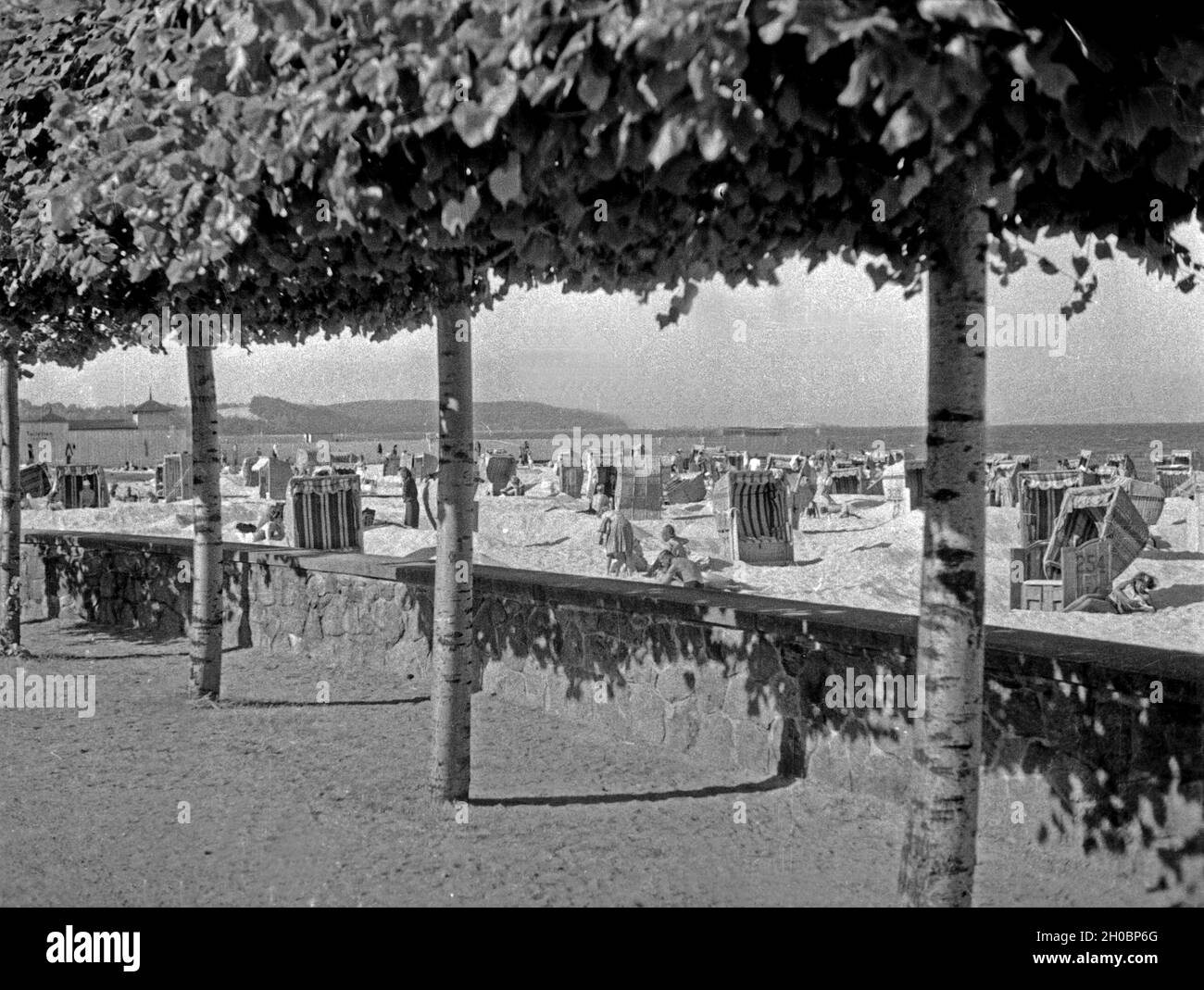 Ostseebad Zoppot, Ausblick auf dden Zoppoter Strand, 1930er Jahre. Baltic resort Zoppot, vista della spiaggia, 1930s. Foto Stock