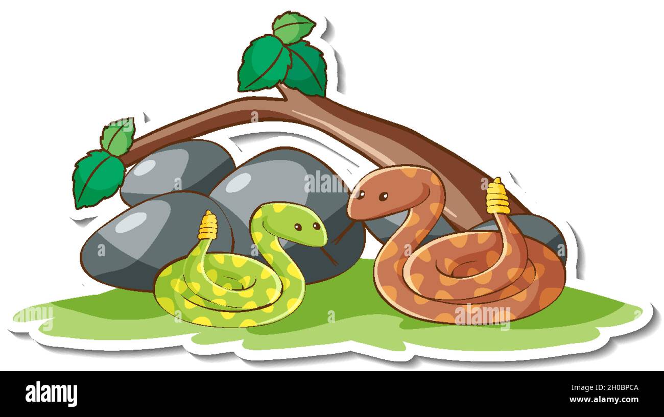 Personaggio cartoon di due serpenti sonaglino illustrazione dell'adesivo Illustrazione Vettoriale