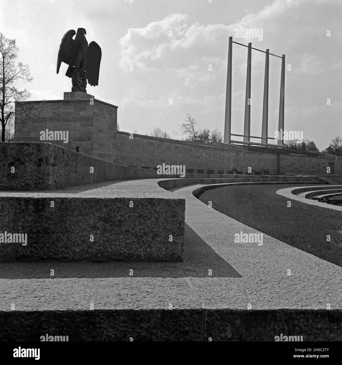 Das Reichsparteitagsgelände am Luitpoldhain in Norimberga, Deutschland 1930er Jahre. Area della fiera di Norimberga al rally Luitpoldhain grove, Germania 1930s. Foto Stock