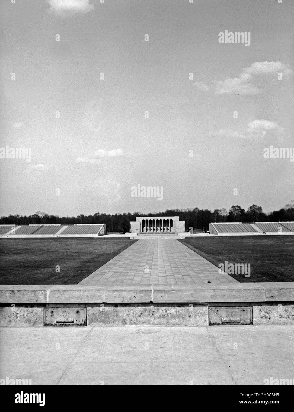 Blick auf das Reichsparteitagsgelände in Norimberga, Deutschland 1930er Jahre. Vista del rally di Norimberga, Germania 1930s. Foto Stock