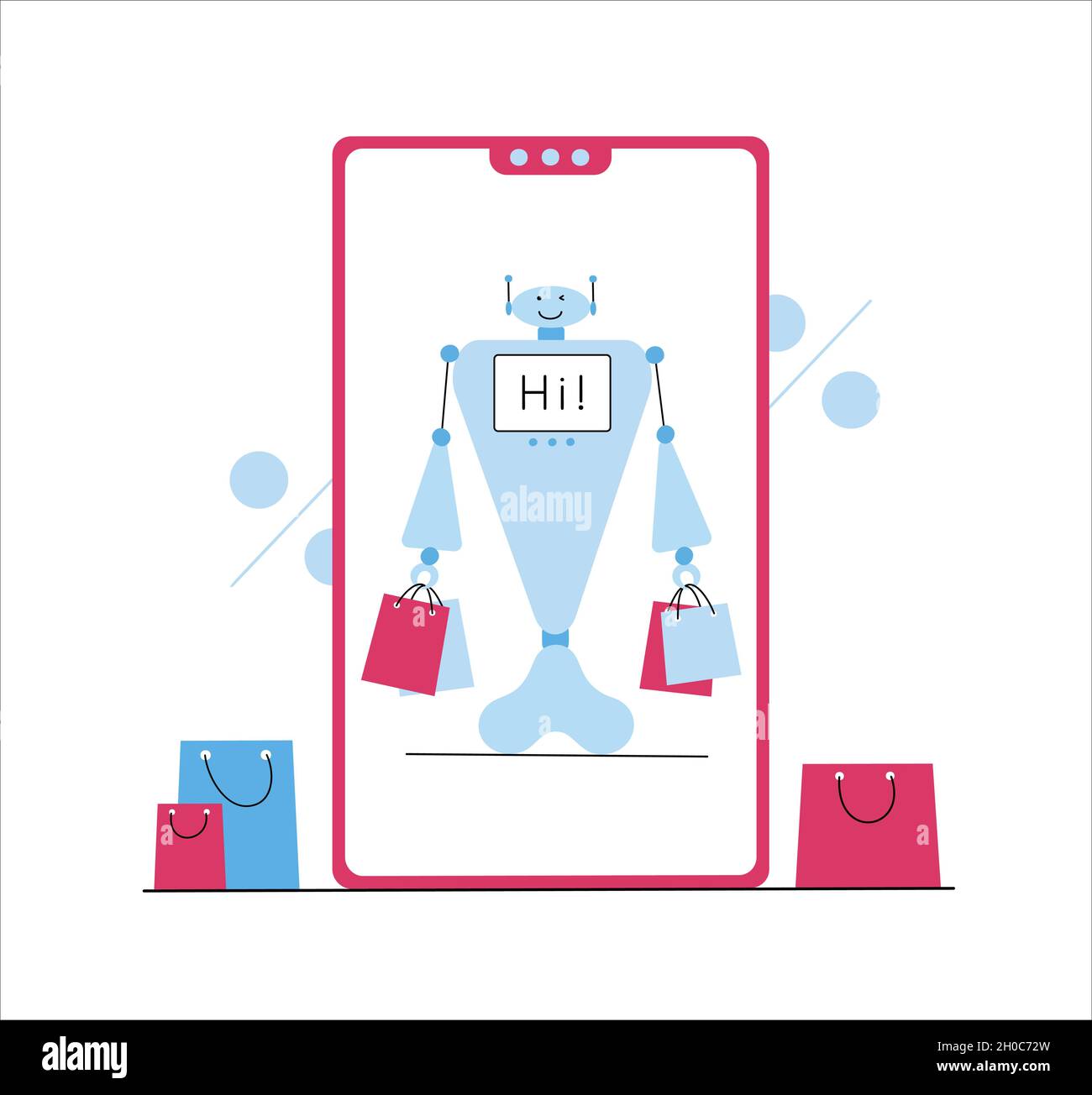 Chatbot assistente al compratore per lo shopping in linea. Illustrazione Vettoriale