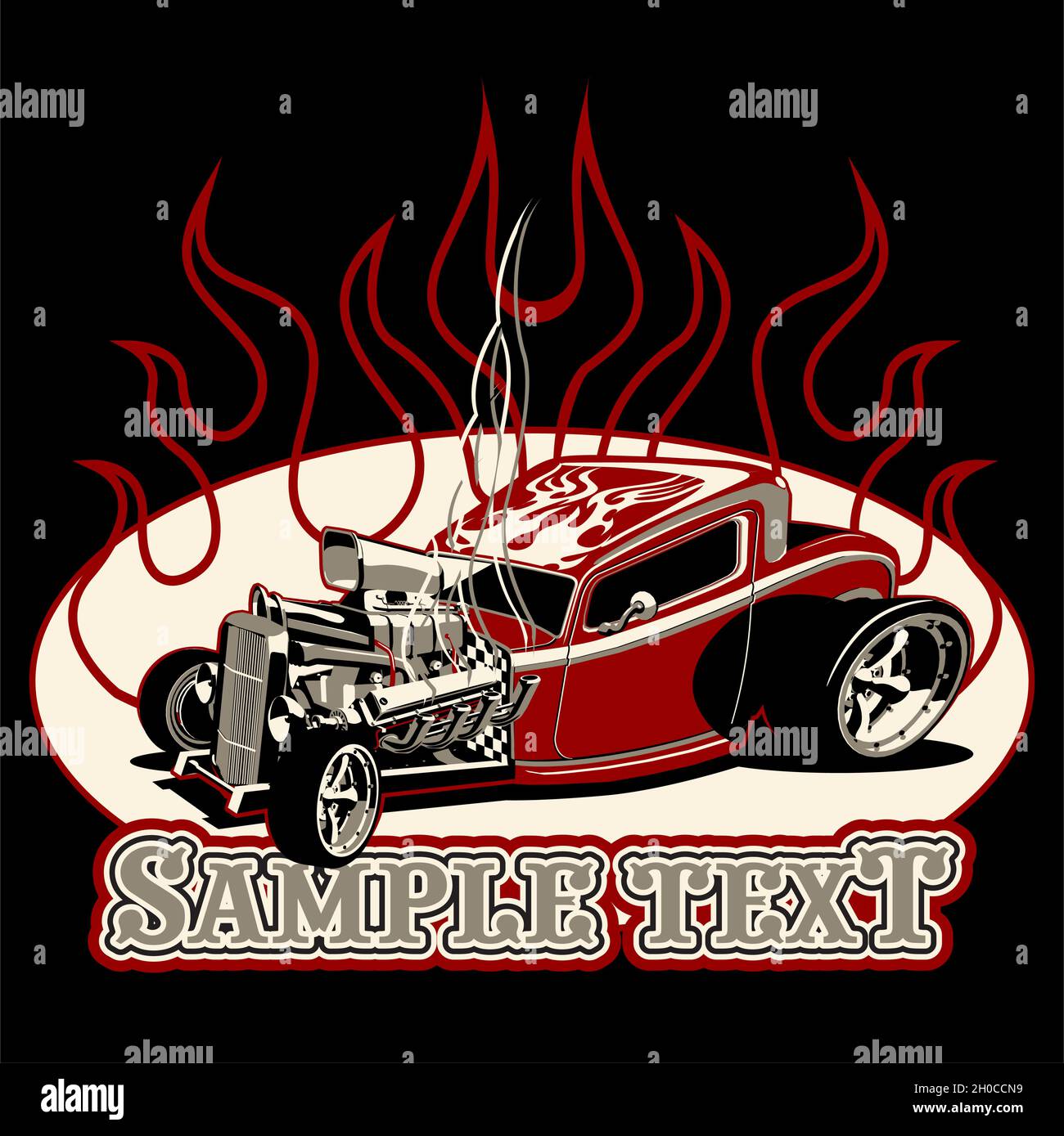 Cartone animato retrò hot rod isolato su sfondo nero Illustrazione Vettoriale