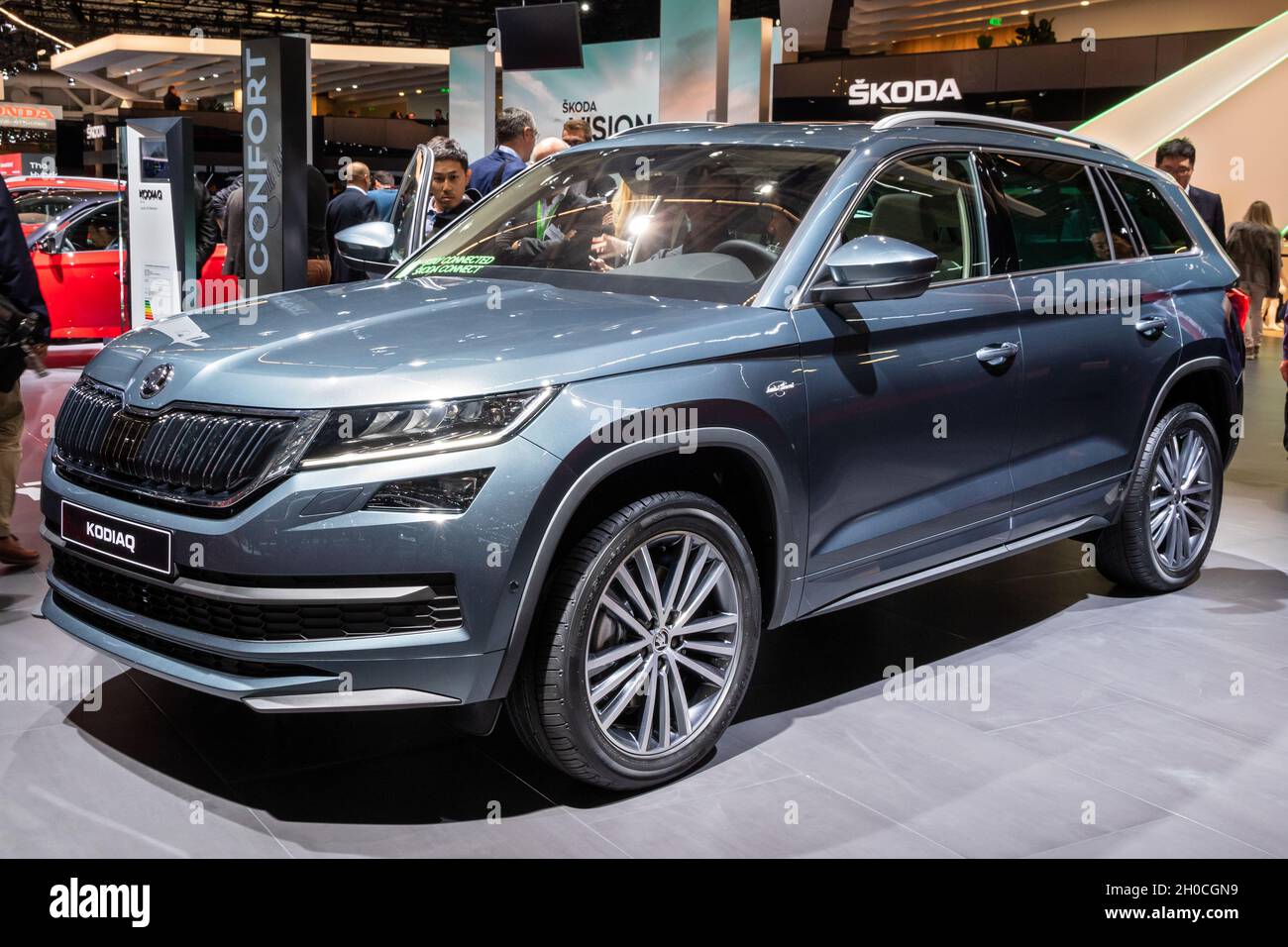 L'auto Skoda Kodiaq è presentata al Salone di Parigi. Parigi, Francia - 2 ottobre 2018. Foto Stock