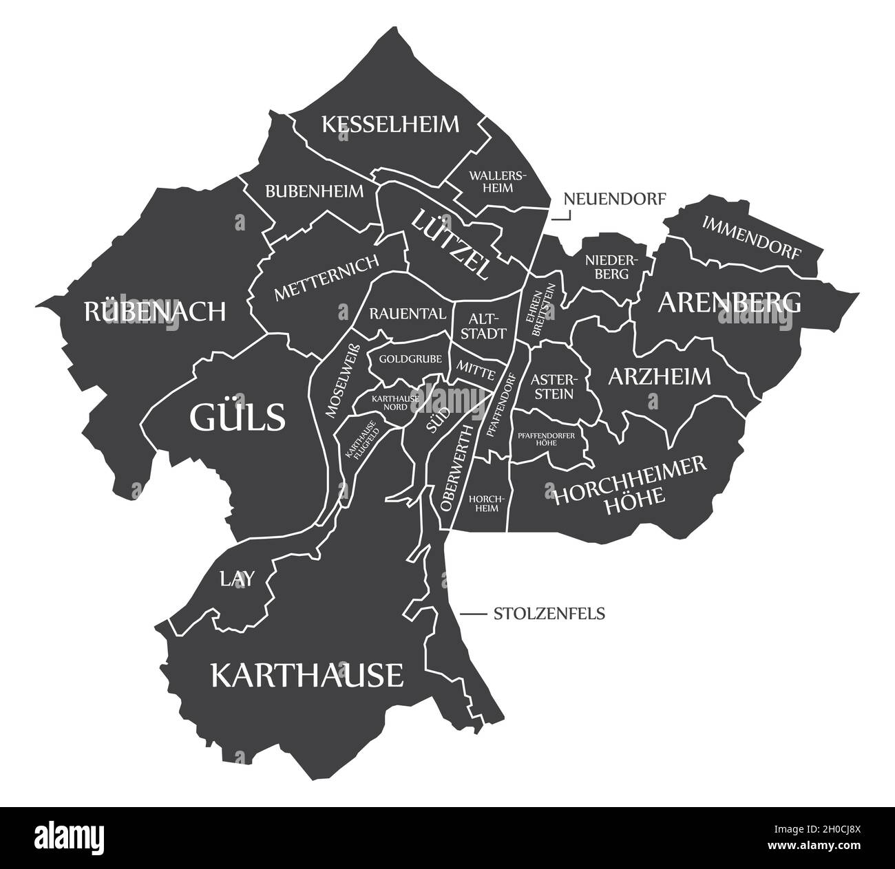 Koblenz City Map Germania DE etichettato illustrazione nera Illustrazione Vettoriale