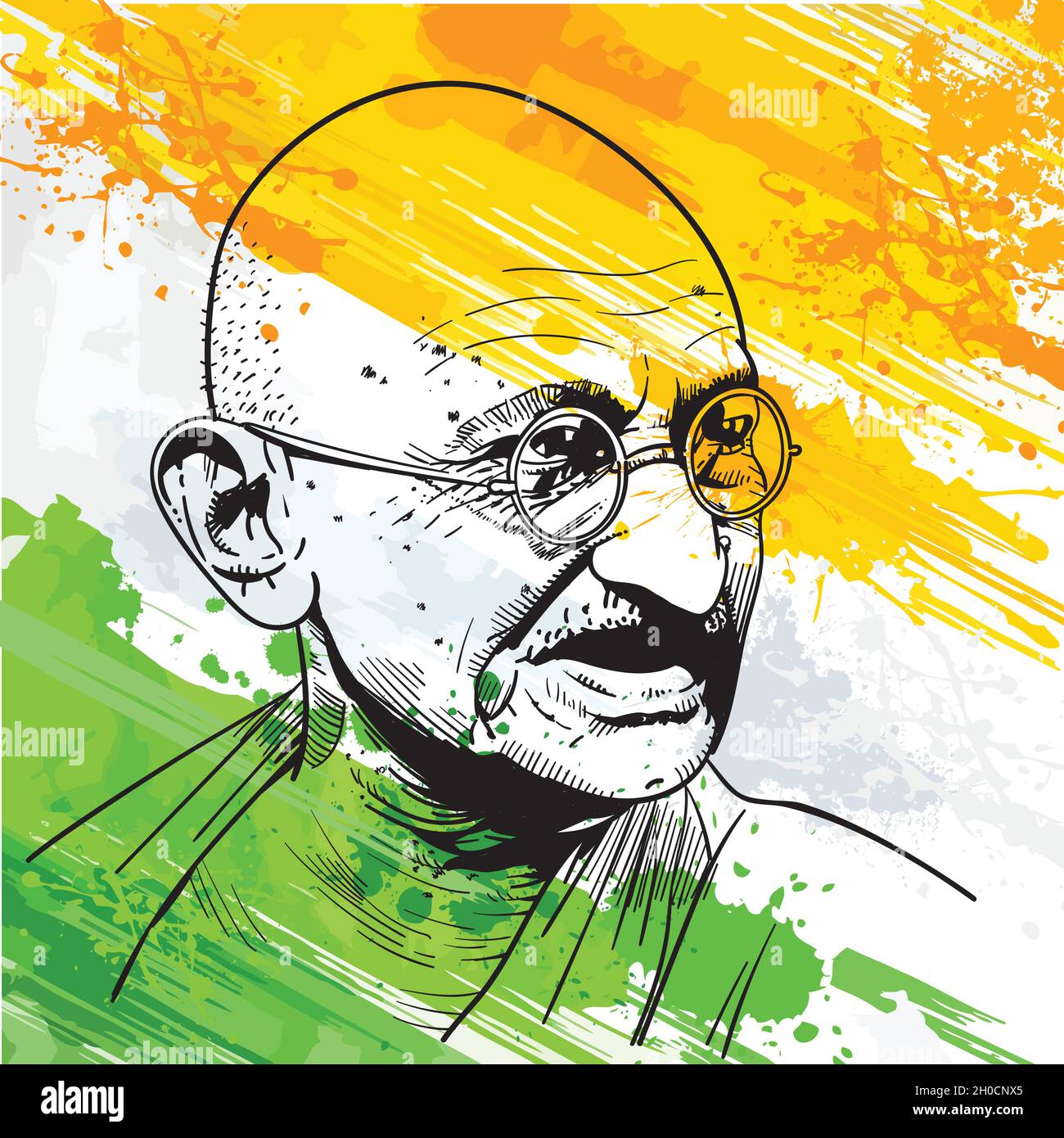 Mohandas Karamchand Gandhi era un avvocato indiano, nazionalista anti-coloniale, ed eticista politico. Vettore Illustrazione Vettoriale