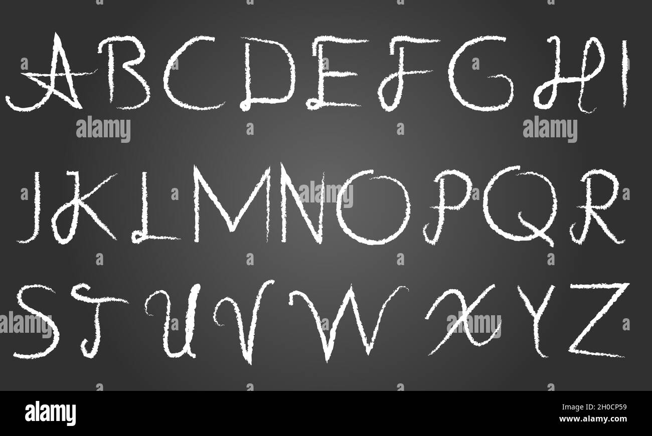 Scritto a mano vettore carbone maiuscolo alfabeto inglese. Scritta a mano vettore carbone alfabeto inglese reale struttura di carbone. Illustrazione Vettoriale
