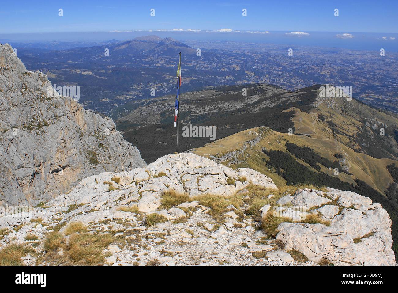 Parco Nazionale del Gran Sasso, Vista dal Rifugio Franchetti, Paesaggio, Abruzzo, Italia, Europa Foto Stock