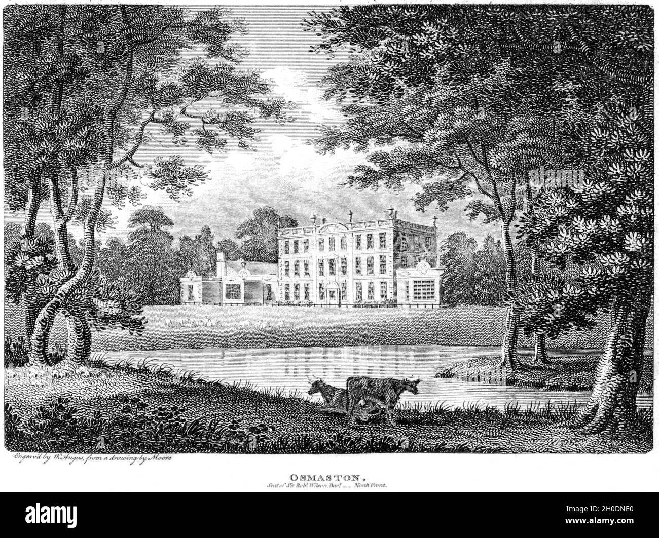 Un'incisione di Osmason, sede di Sir Robert Wilson, Bart - North Front, Derbyshire UK scansionò ad alta risoluzione da un libro stampato nel 1812. Foto Stock